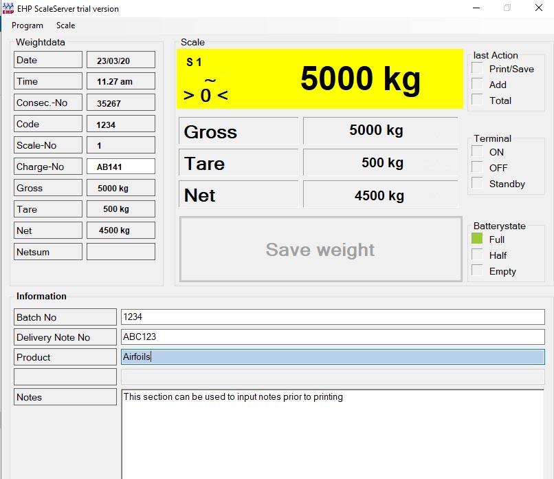 EHP Crane Scale Control Software large image